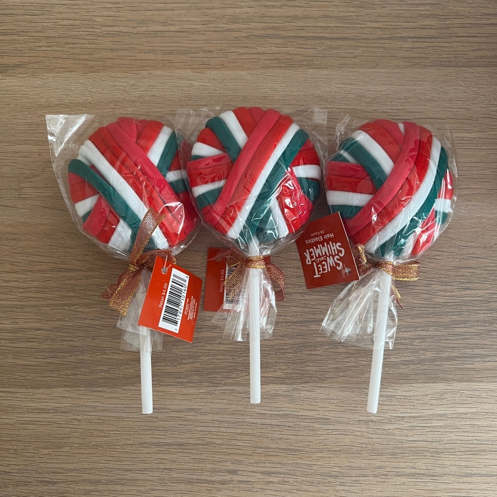 Sweet Shimmer Hair Elastics 24 Count x3 Holiday Gift Set Lollipops